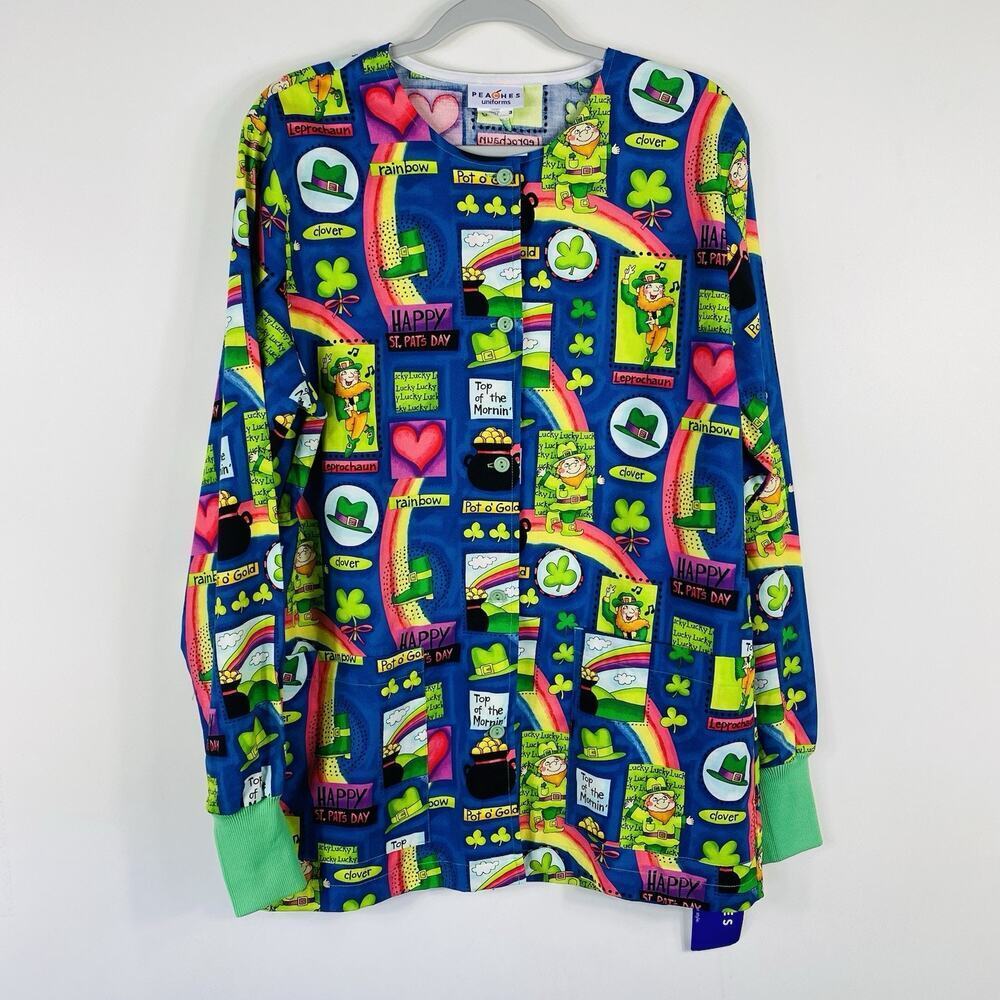 Peaches Scrub Jacket Women's Small St. Patrick's Day Long Sleeve Colorful 6083